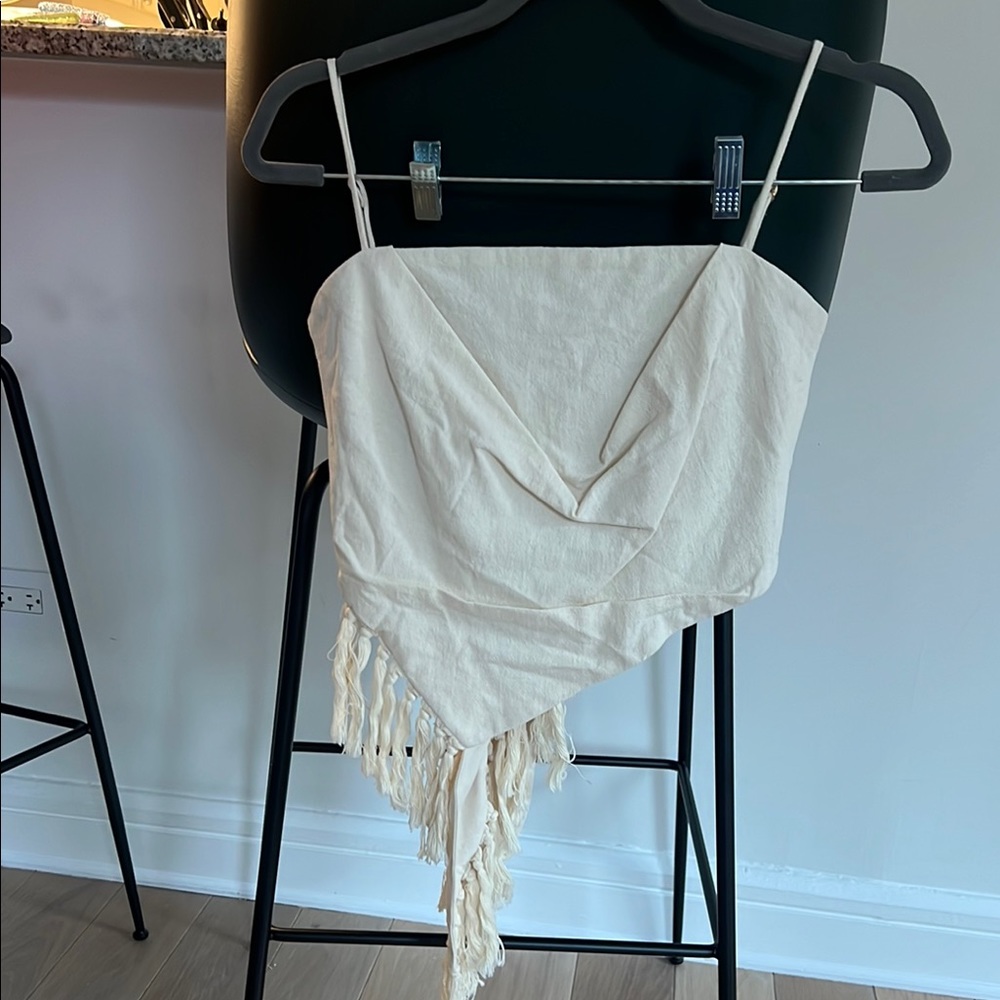Chic Cream Fringe Drape Top